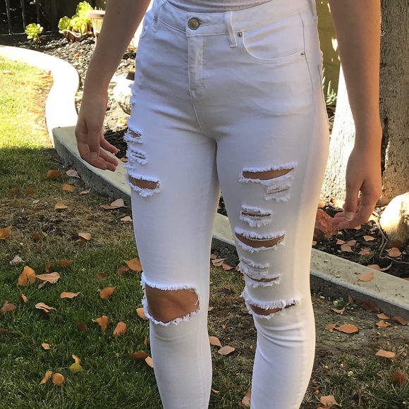topshop white ripped jeans